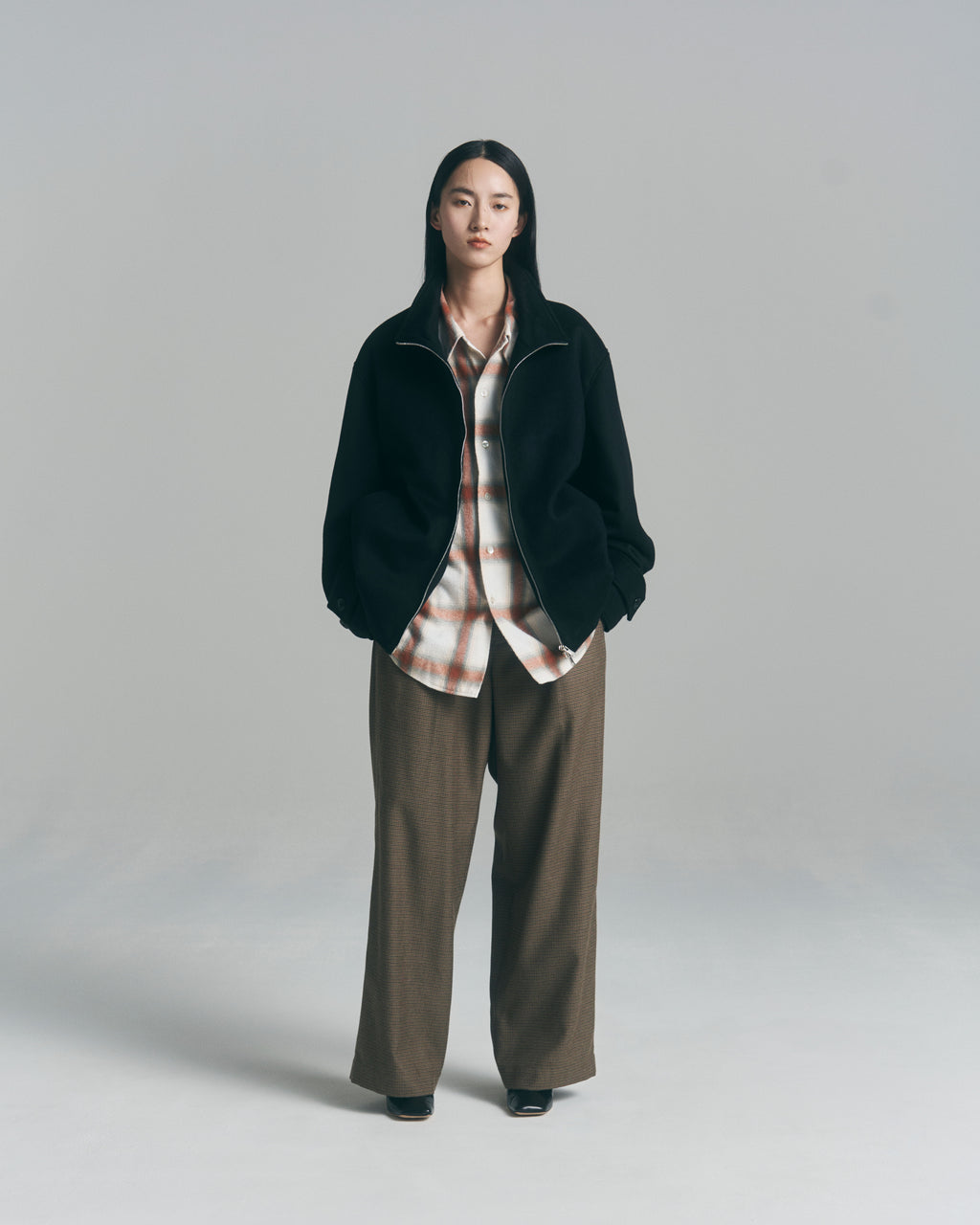 superNova. Wide Gun Club Check Utility Trousers / Brown