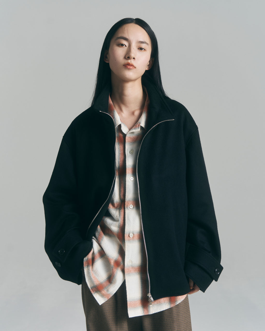9月中発送予定 superNova. Ombre Check Flannel Shirt / White×Orange