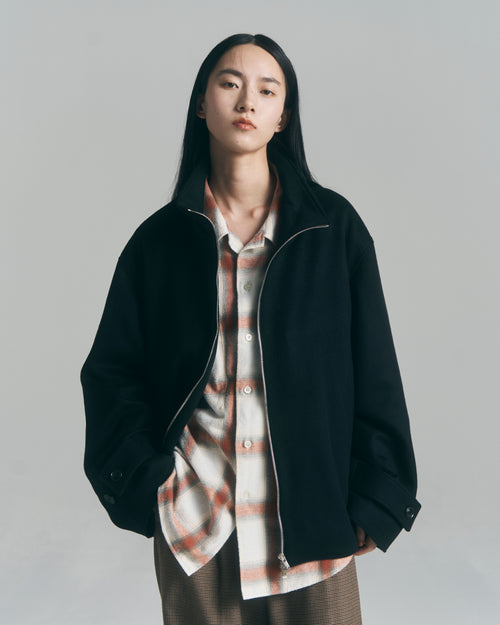 10月中発送予定 superNova. Melton Stand Collar Zip Jacket / Black