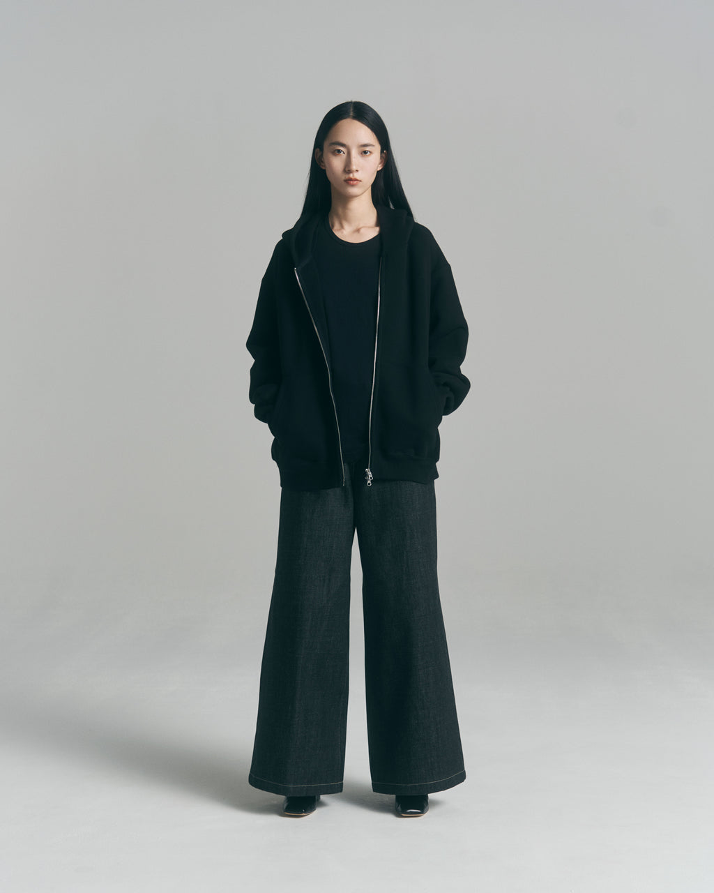 superNova. Oversized Jacquard Sweat Zip Hoodie / Black