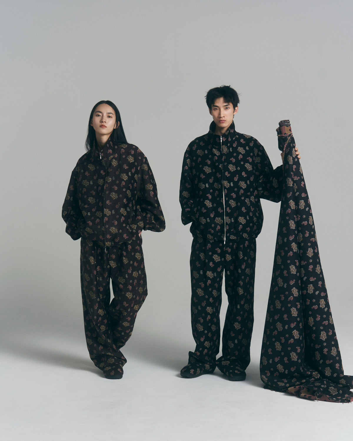 superNova. Velvet Jacquard Wide Utility Trousers / Brown paisley
