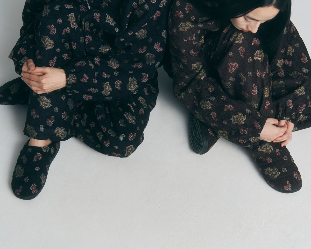 superNova. Velvet Jacquard Wide Utility Trousers / Black paisley