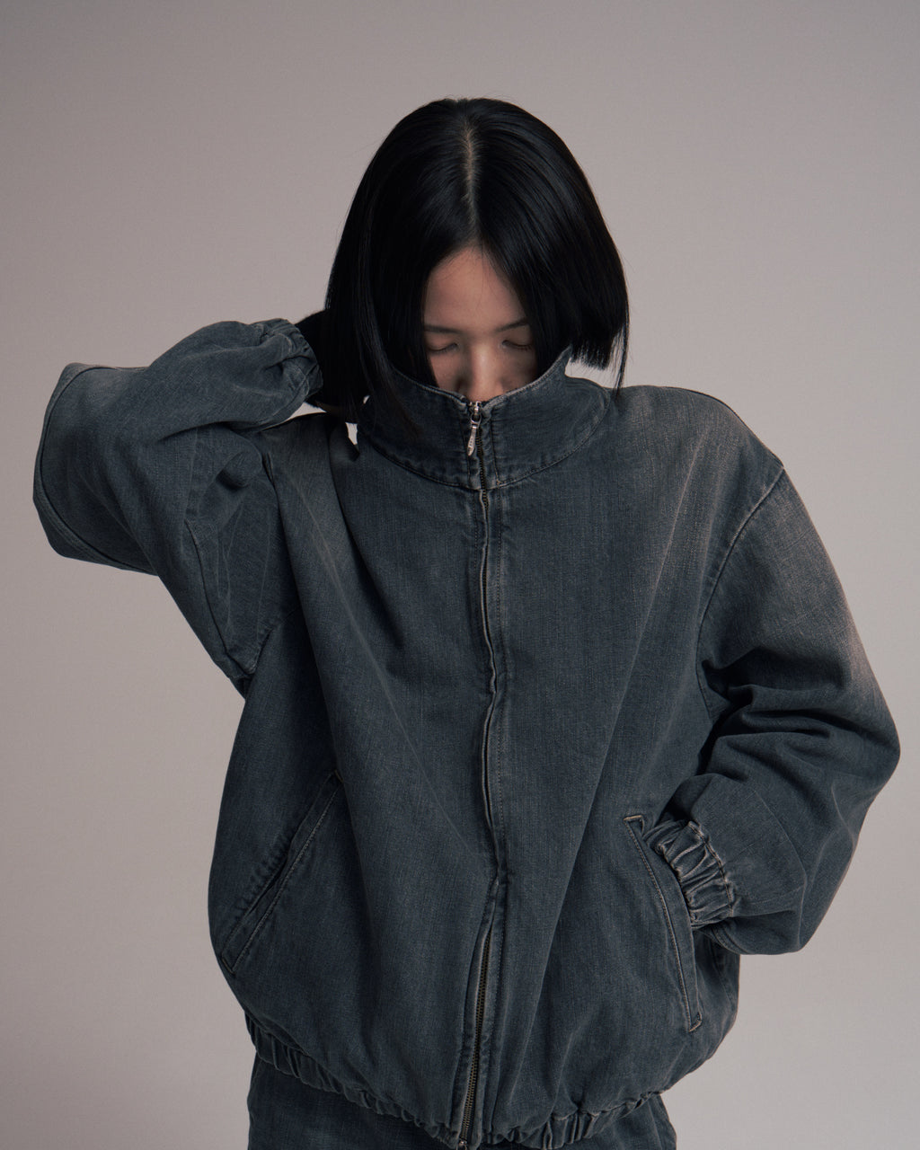 superNova. Denim track jacket - Old vintage wash / Mid black