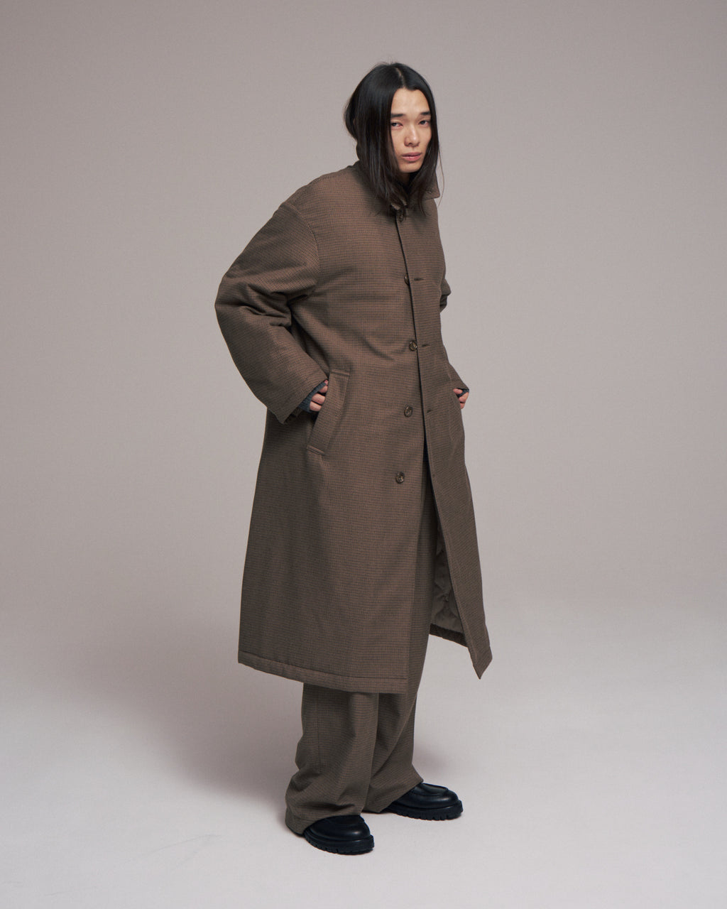superNova. Quilted lining bal collar coat - Gun club check / Brown