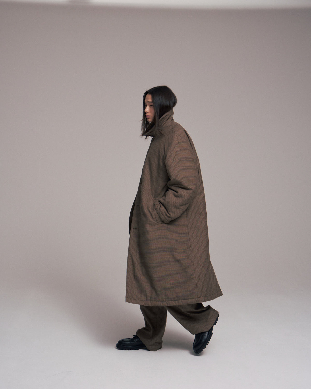 superNova. Quilted lining bal collar coat - Gun club check / Brown