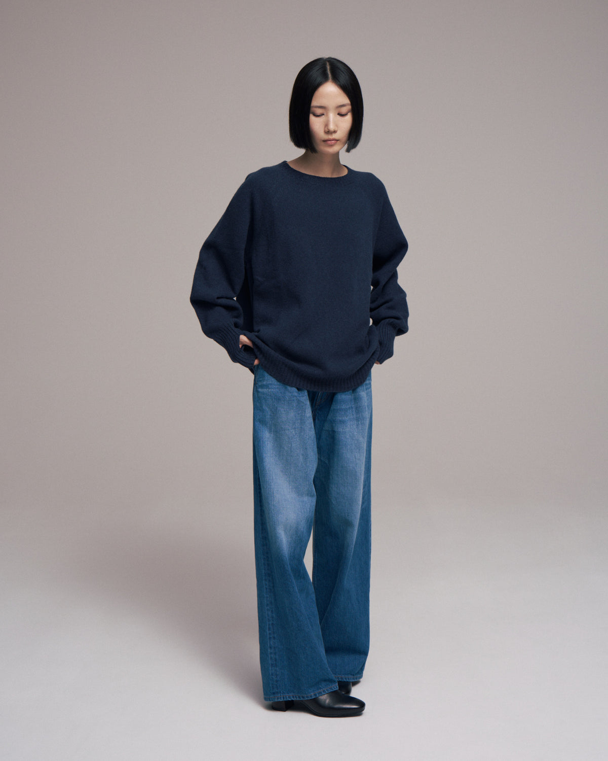 10月中発送予定 superNova. Wholegarment knit sweater - Wool & cashmere & silk / Navy