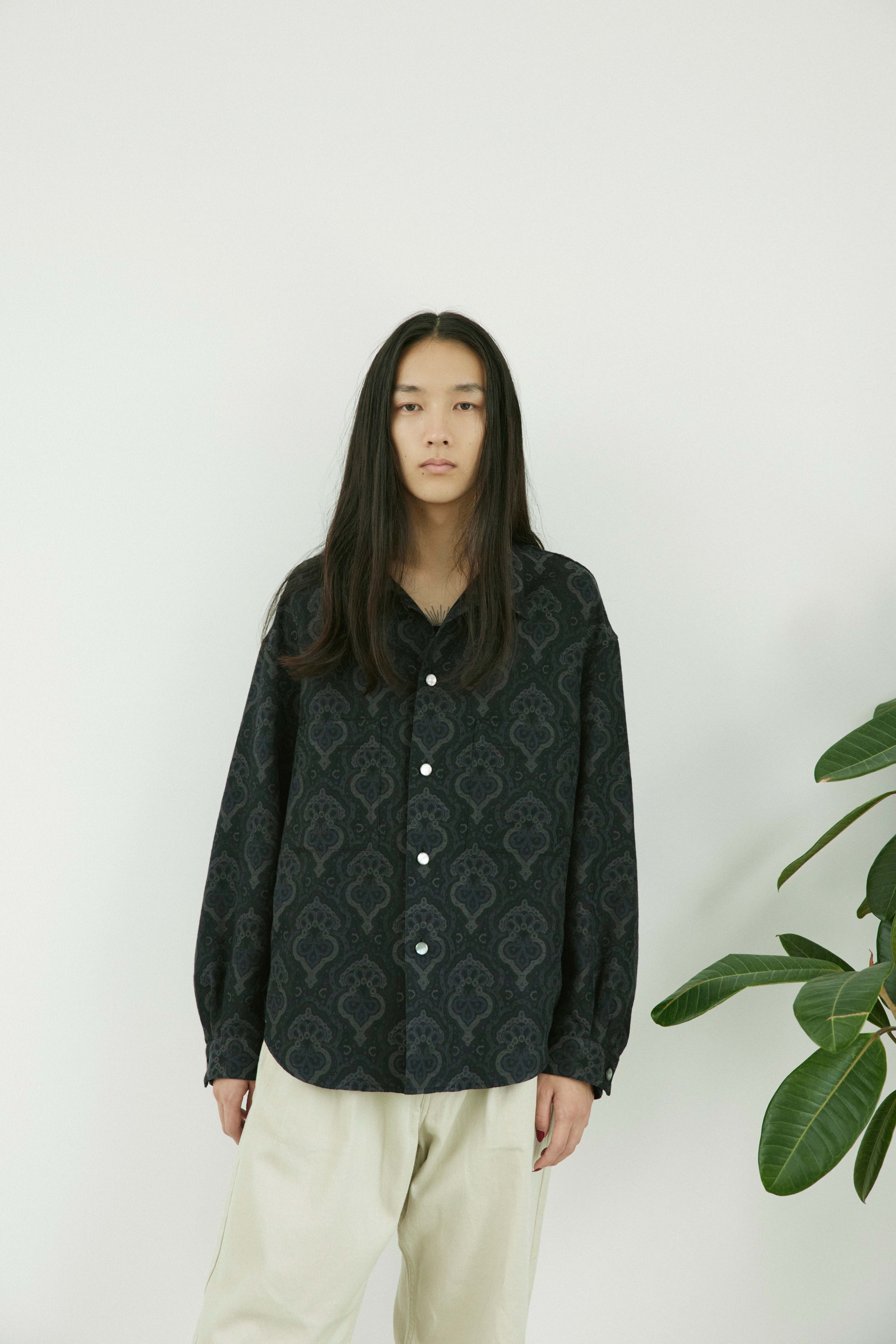 superNova. Big shirt jacket 弍 - Damask jacquard / Black