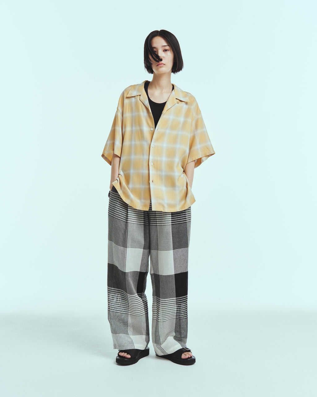 superNova. Aloha shirt - Ombre check / Yellow×Natural