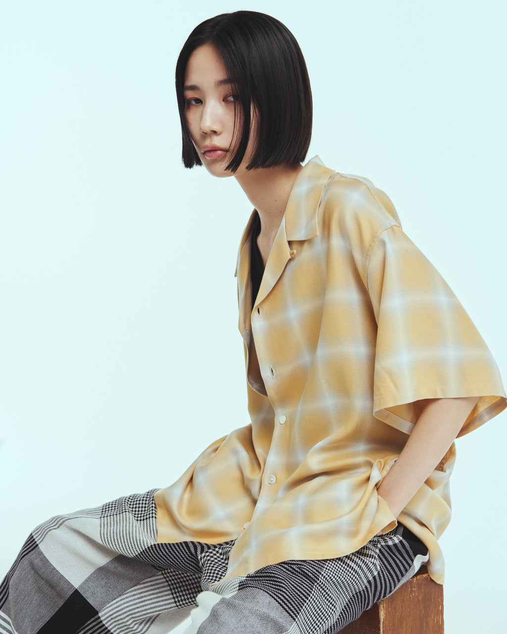 superNova. Aloha shirt - Ombre check / Yellow×Natural