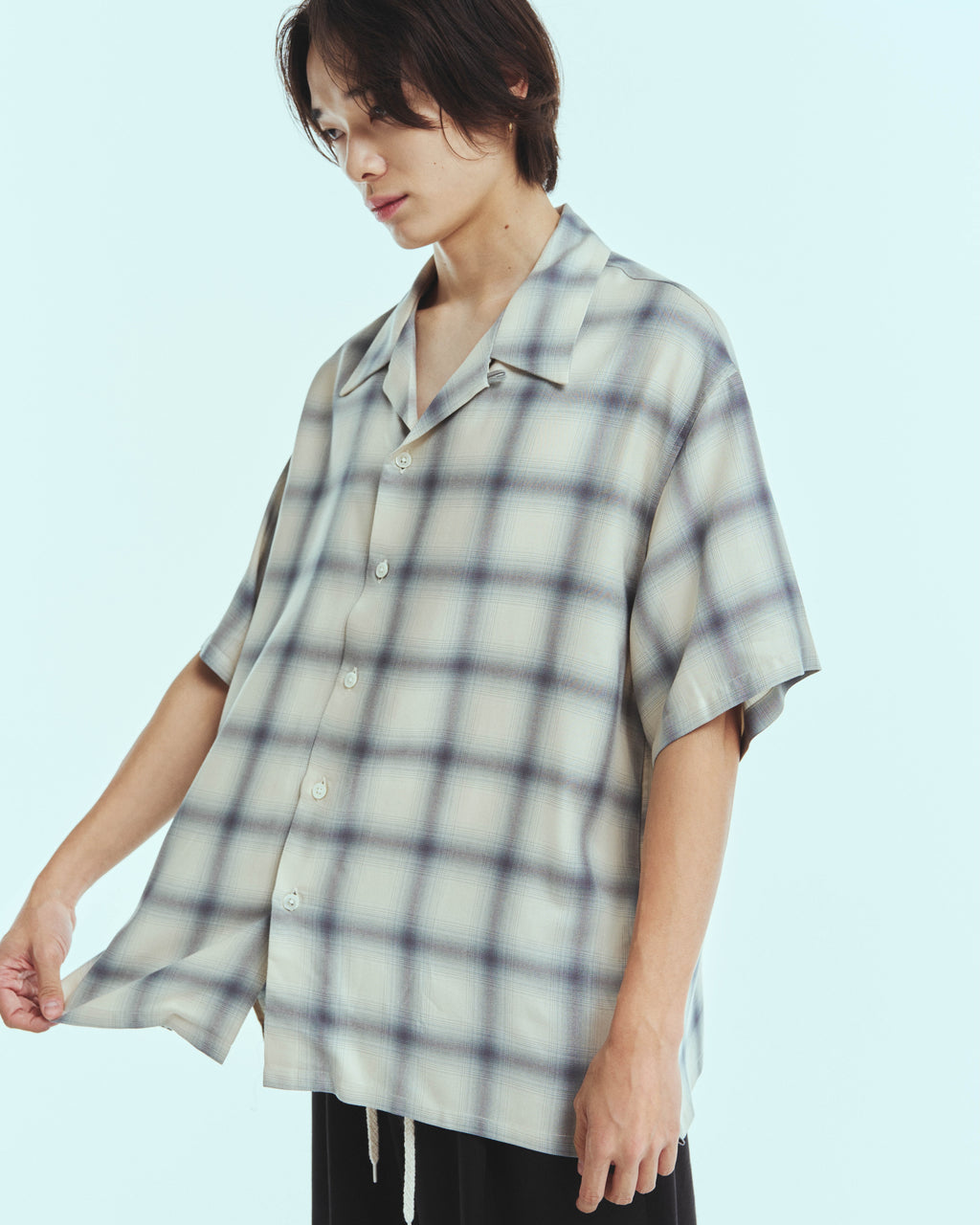 superNova. Aloha shirt - Ombre check / Navy×Natural