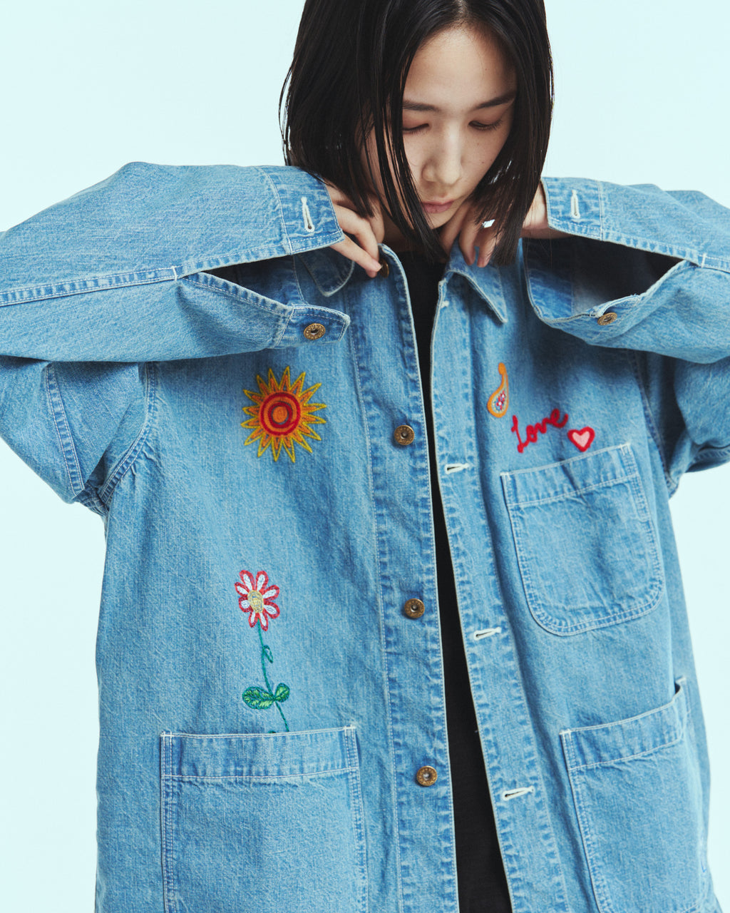 superNova. Embroidered coverall jacket - 9.5oz denim / Light indigo