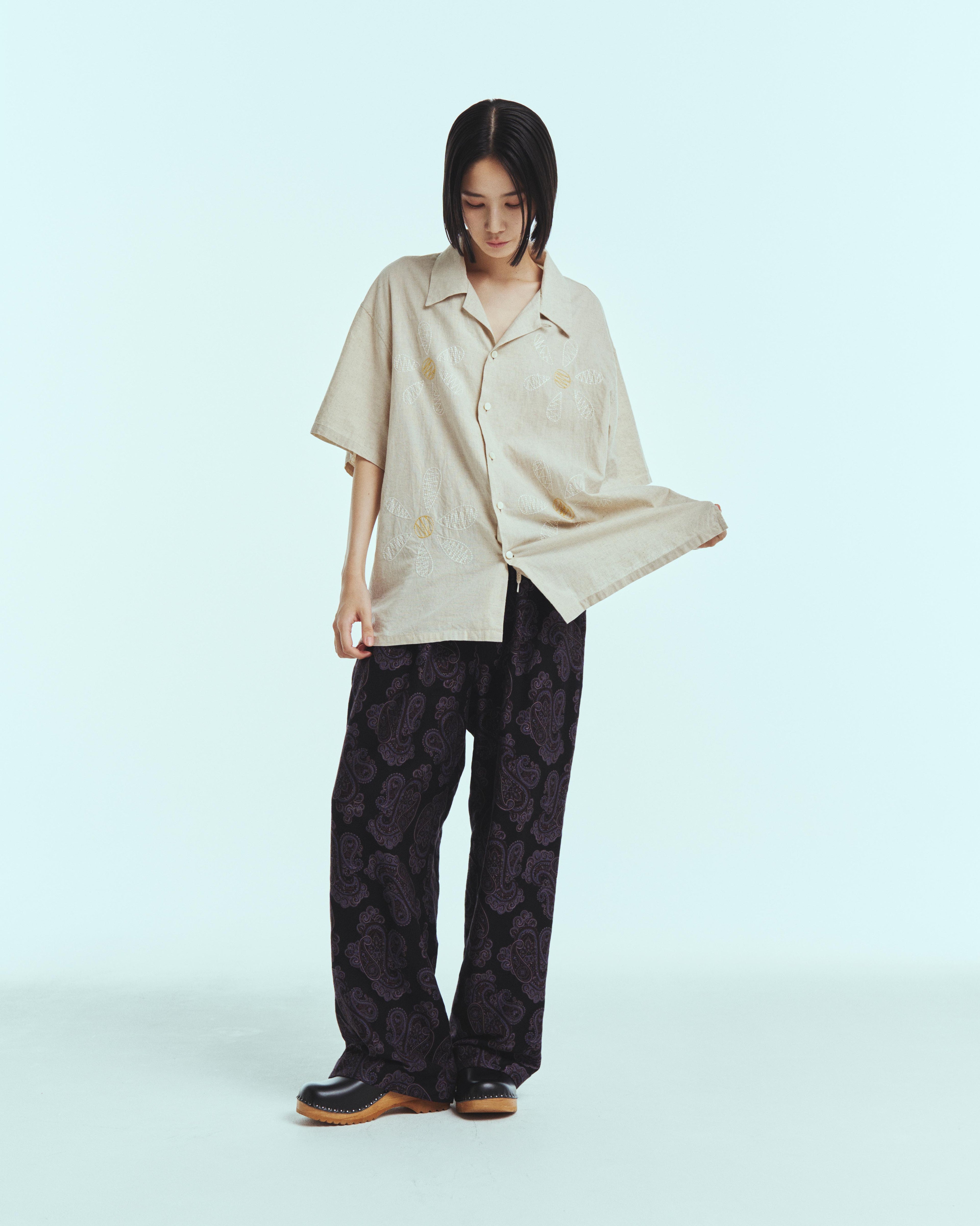 superNova. Aloha shirt - Big flowers embroidery / Natural