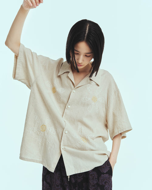 superNova. Aloha shirt - Big flowers embroidery / Natural