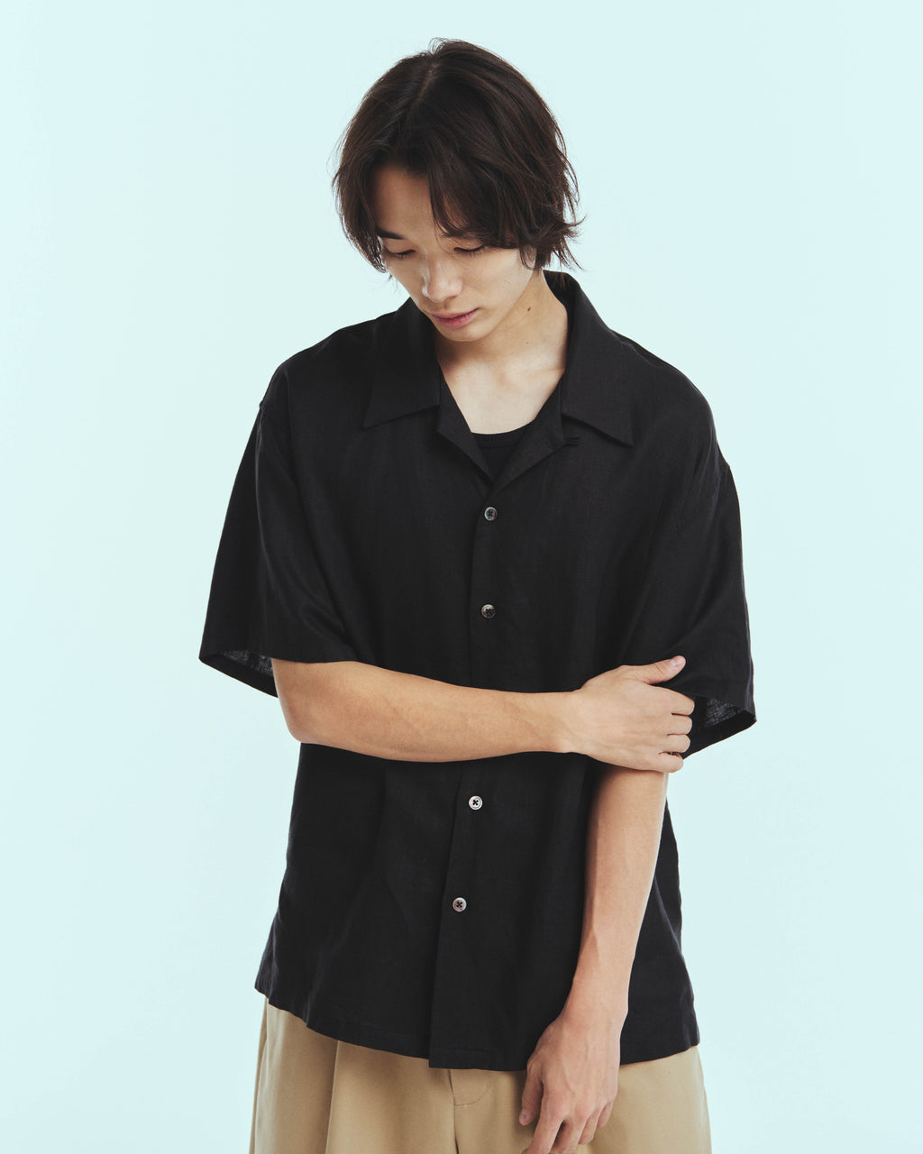 superNova. Aloha shirt - Linen / Black