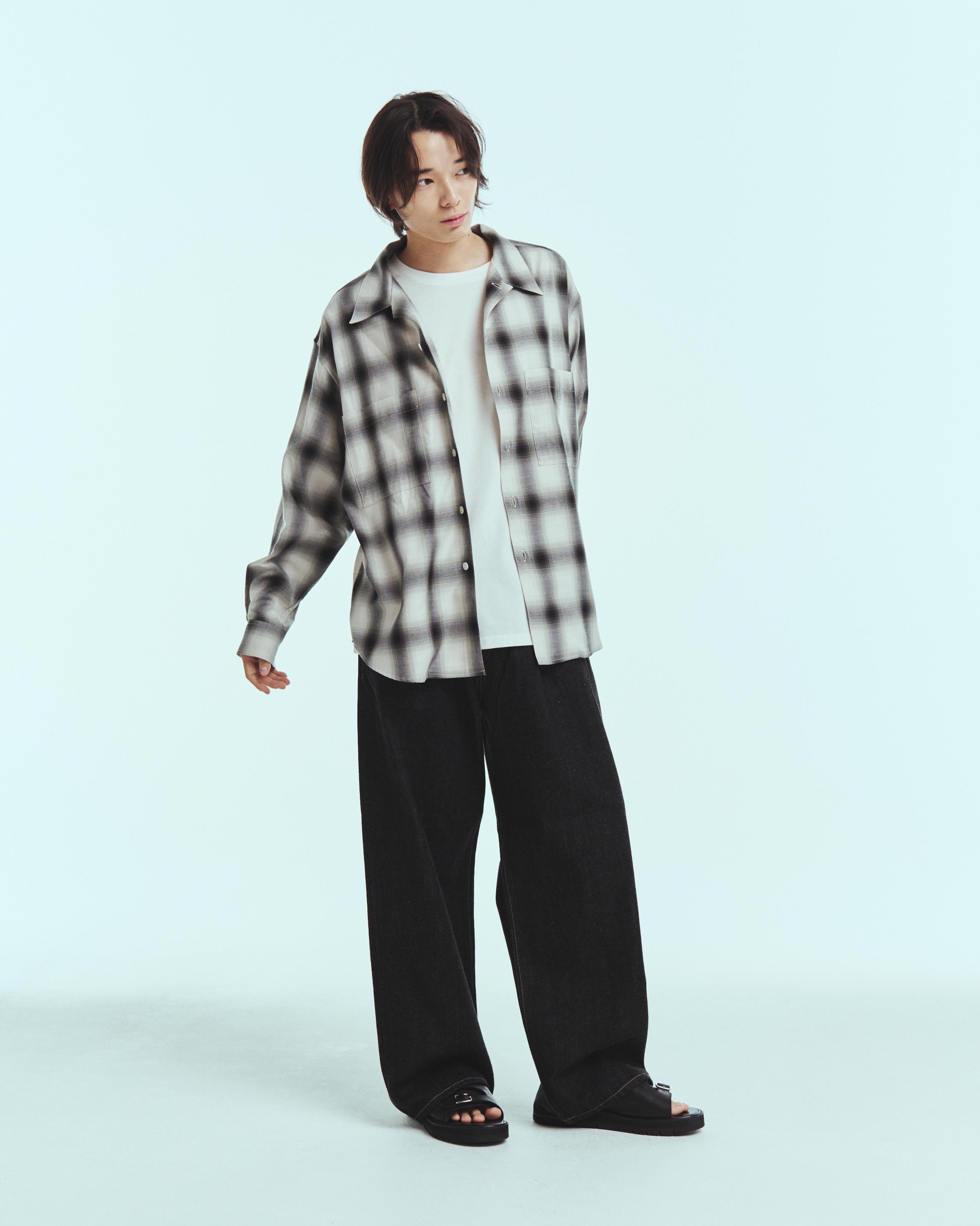 superNova. Split yoke big shirt - Ombre check / Natural