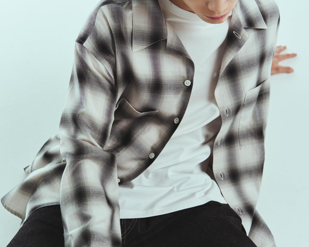 superNova. Split yoke big shirt - Ombre check / Natural