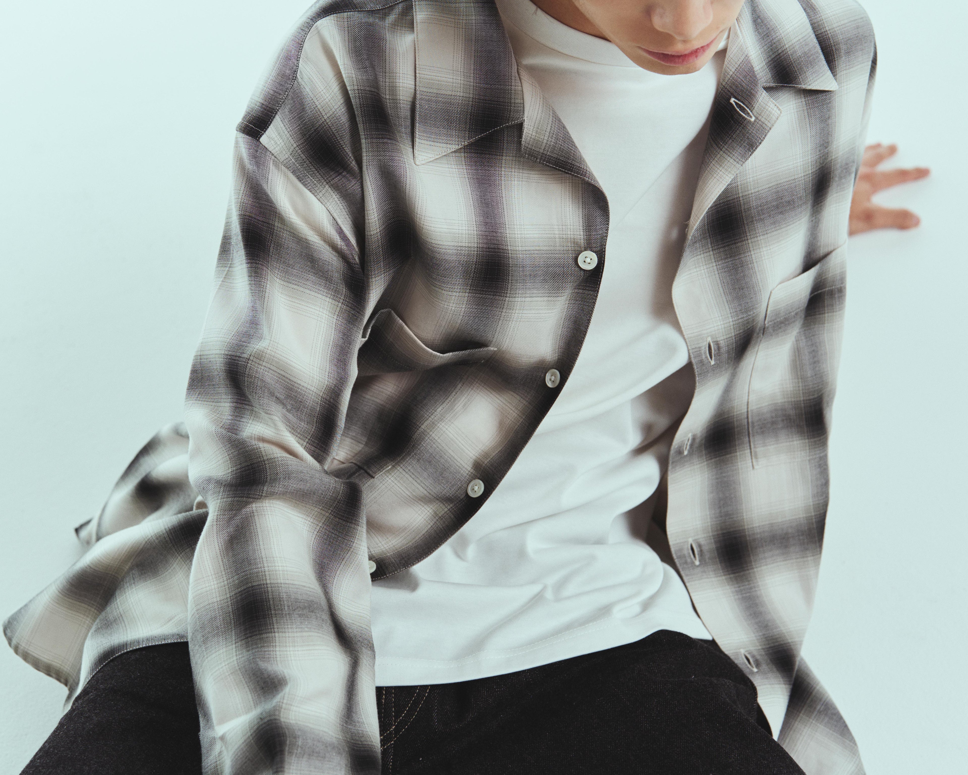 superNova. Split yoke big shirt - Ombre check / Natural