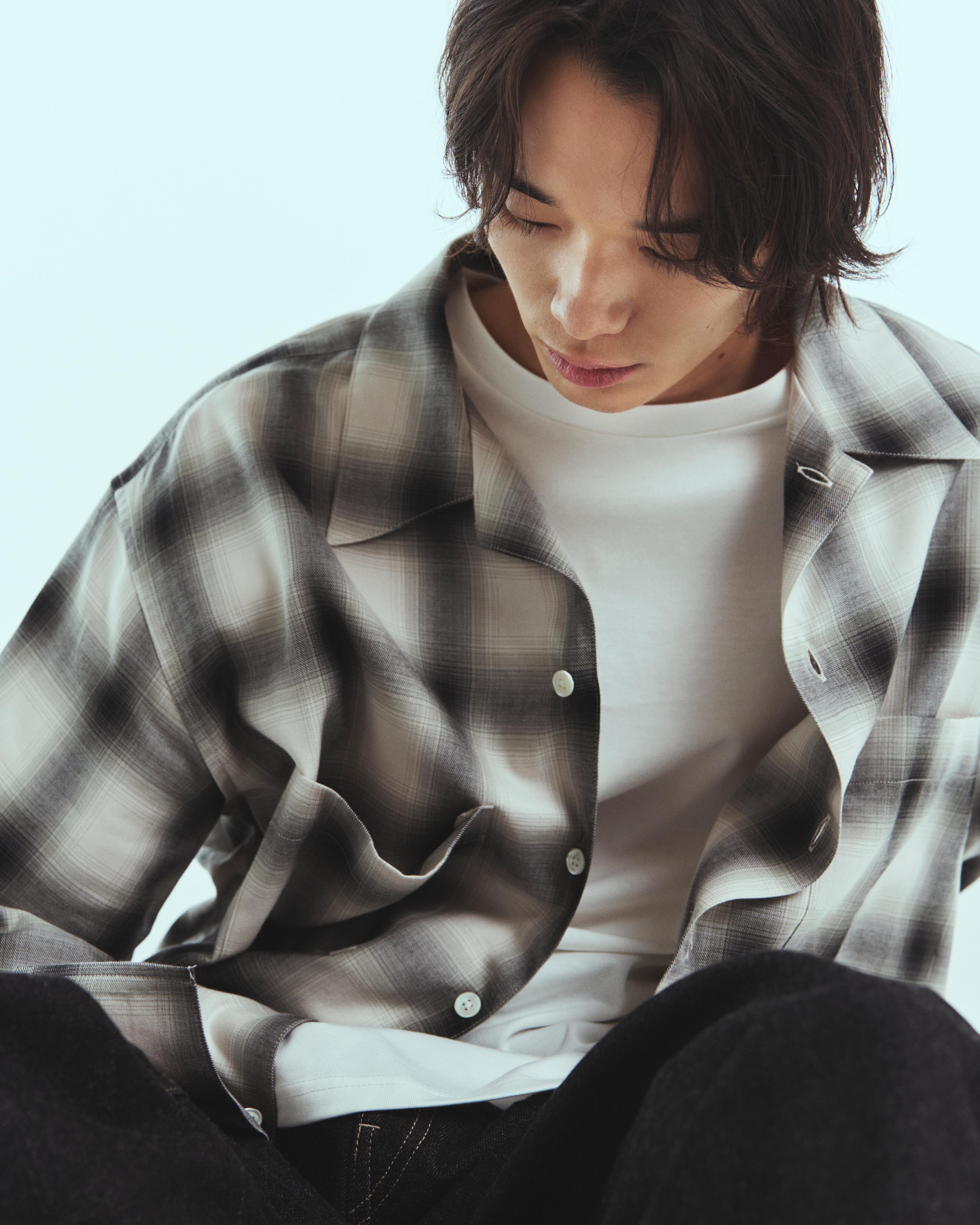 superNova. Split yoke big shirt - Ombre check / Natural
