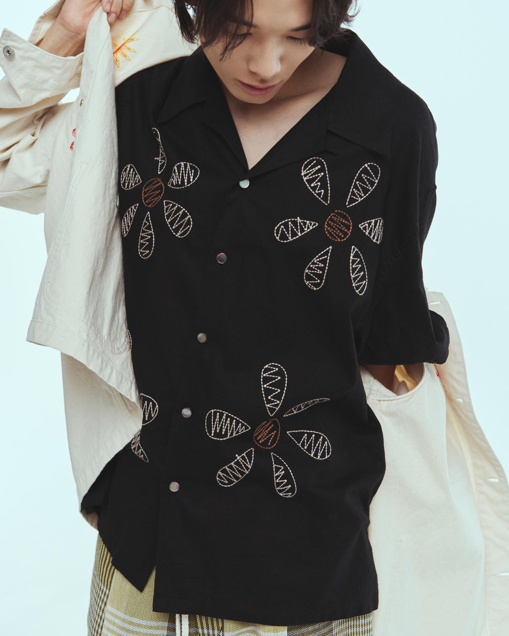 superNova. Aloha shirt - Big flowers embroidery / Black
