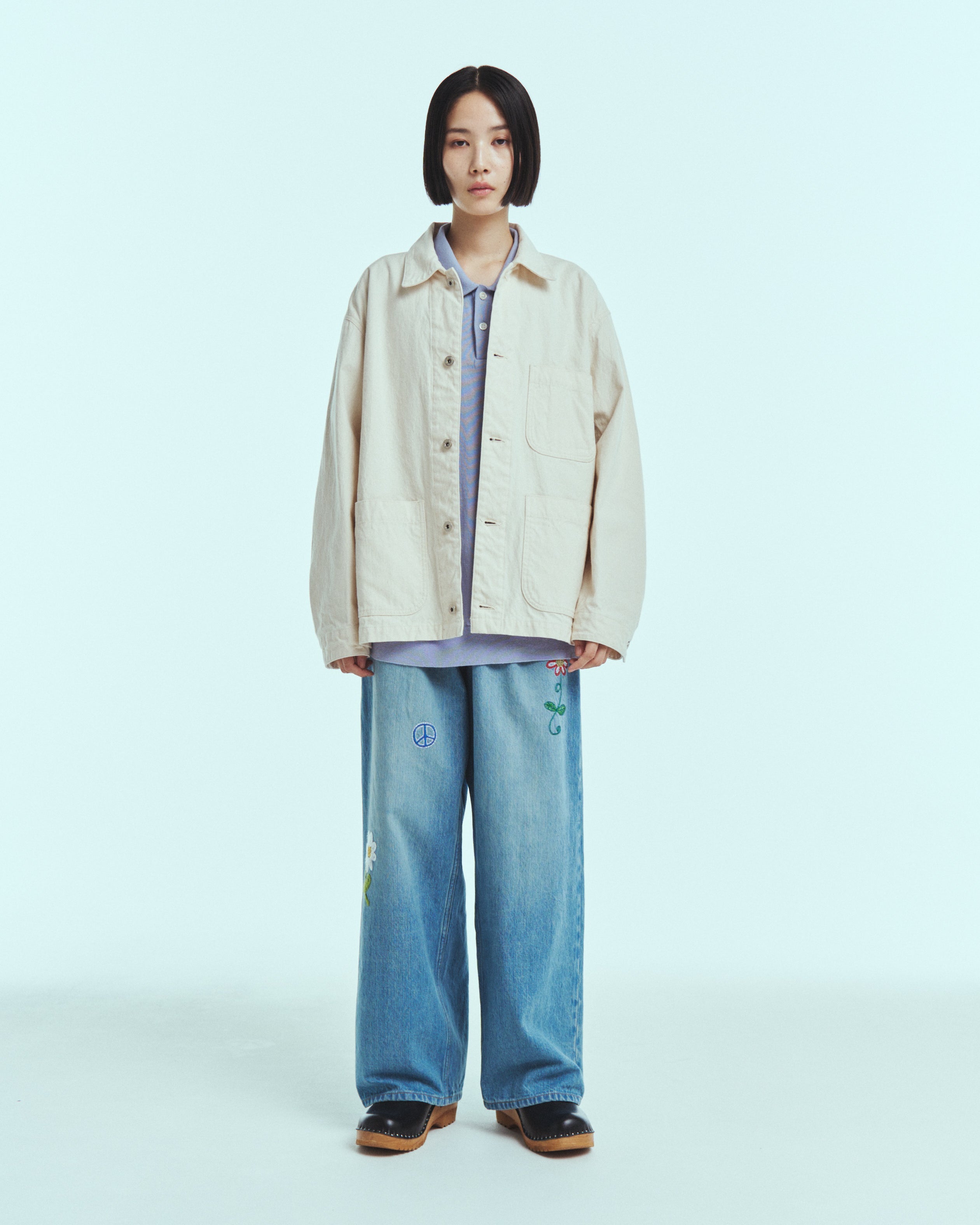 superNova. Embroidered wide selvedge jeans - Old vintage wash / Light indigo