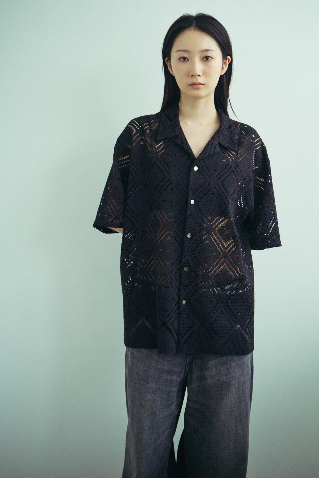 superNova. Aloha shirt - Diamond raschel lace/ Black