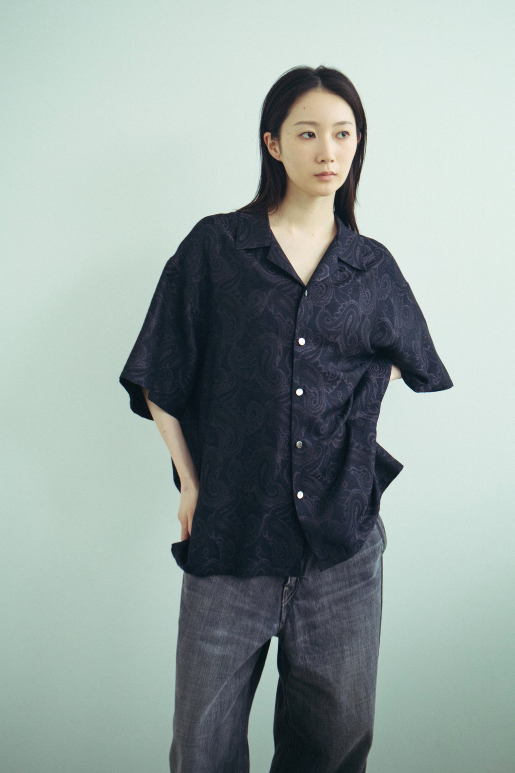 superNova. Aloha shirt - Paisley jacquard - Black x Navy