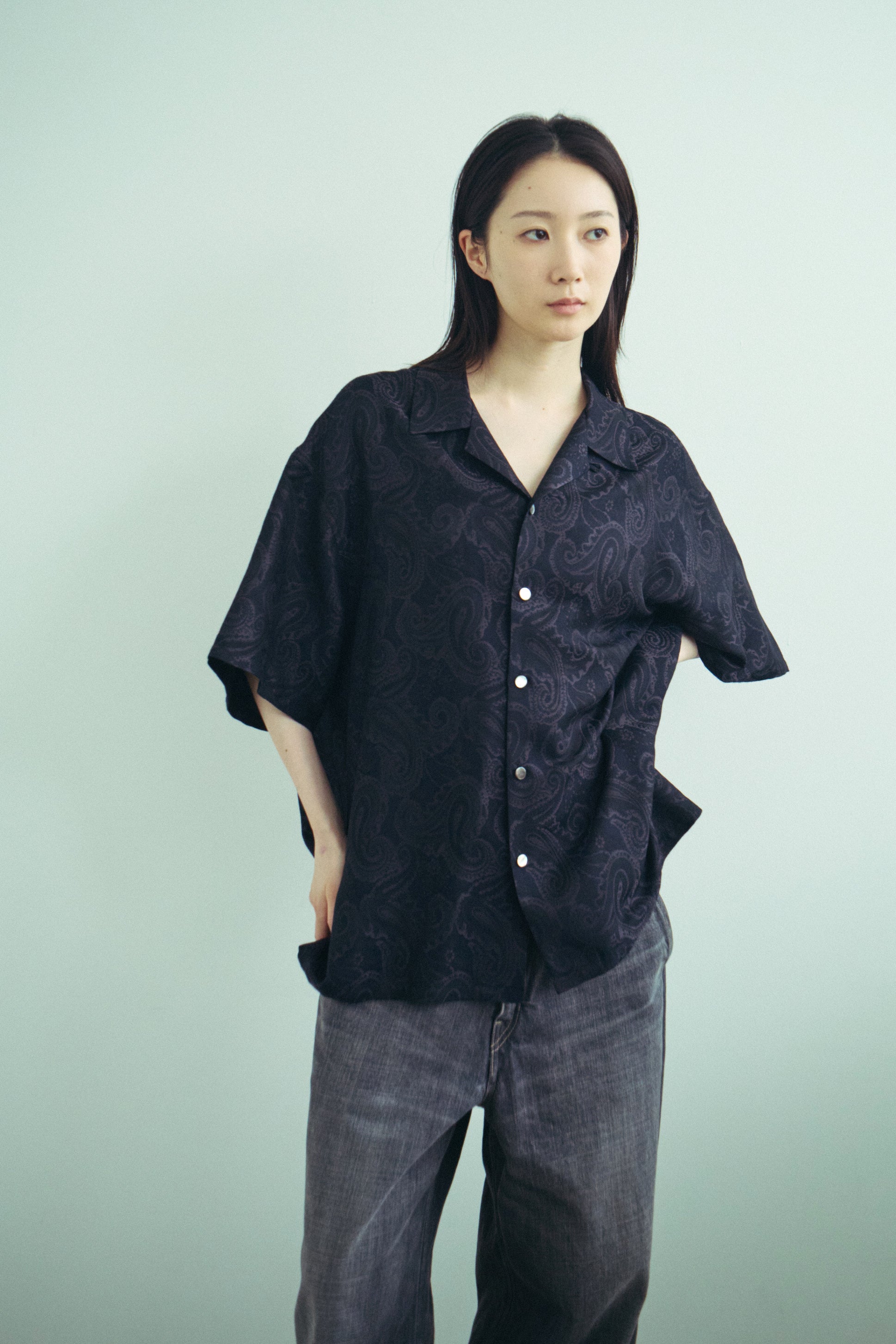 superNova. Aloha shirt - Paisley jacquard - Black x Navy