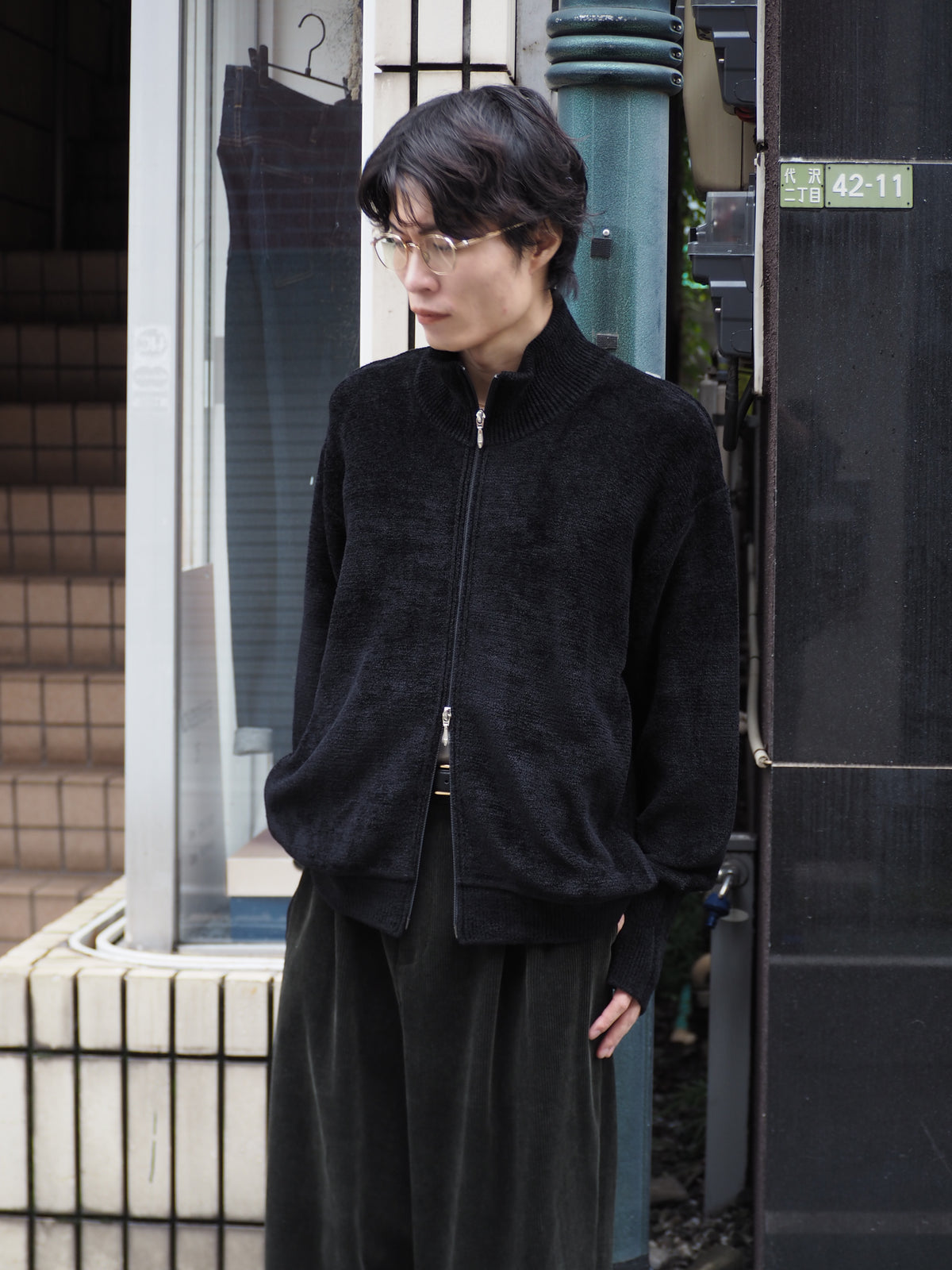 9月中発送予定 superNova. Velvet Drivers Knit Jacket / Black