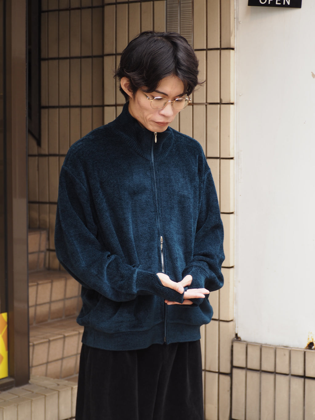 9月中発送予定 superNova. Velvet Drivers Knit Jacket / Navy