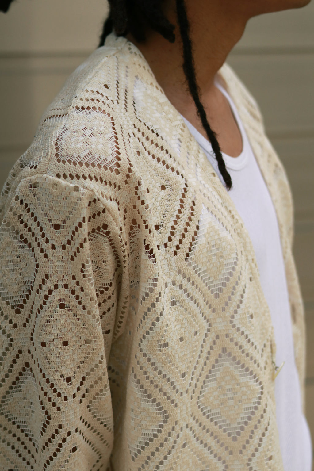 superNova. V neck cardigan - Diamond raschel lace / Natural