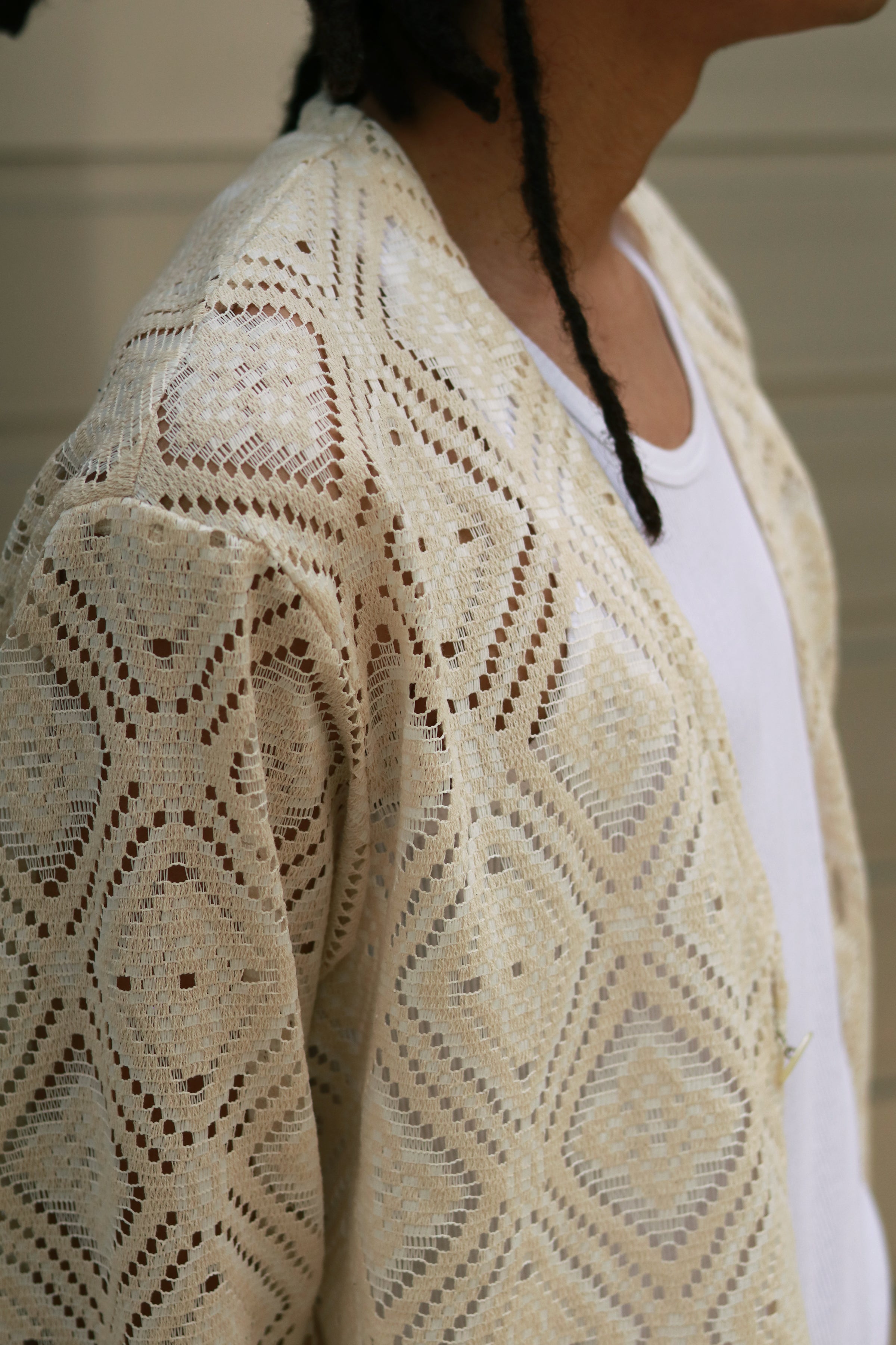 superNova. V neck cardigan - Diamond raschel lace / Natural