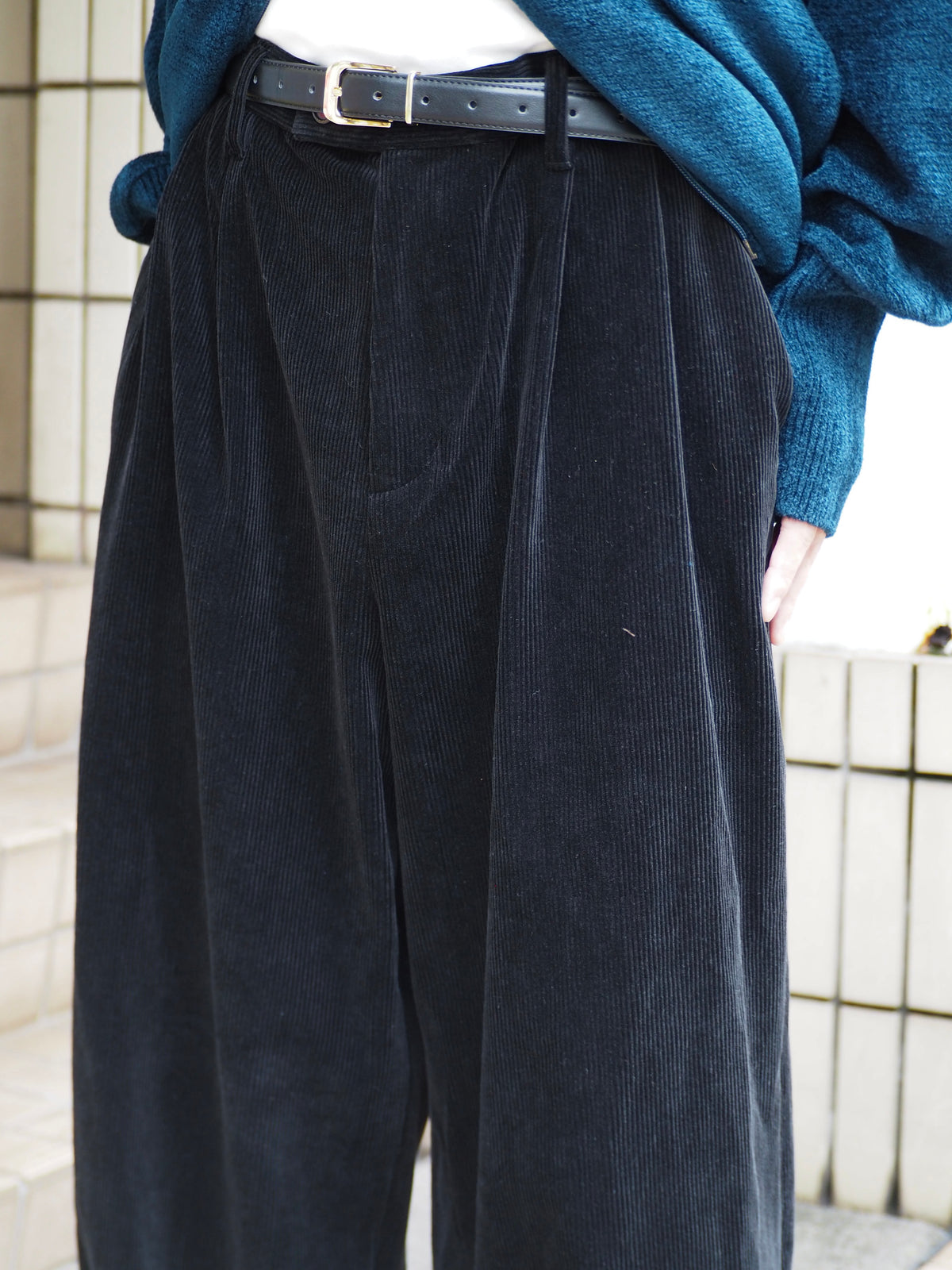 superNova. Corduroy Baggy Utility Trousers / Black