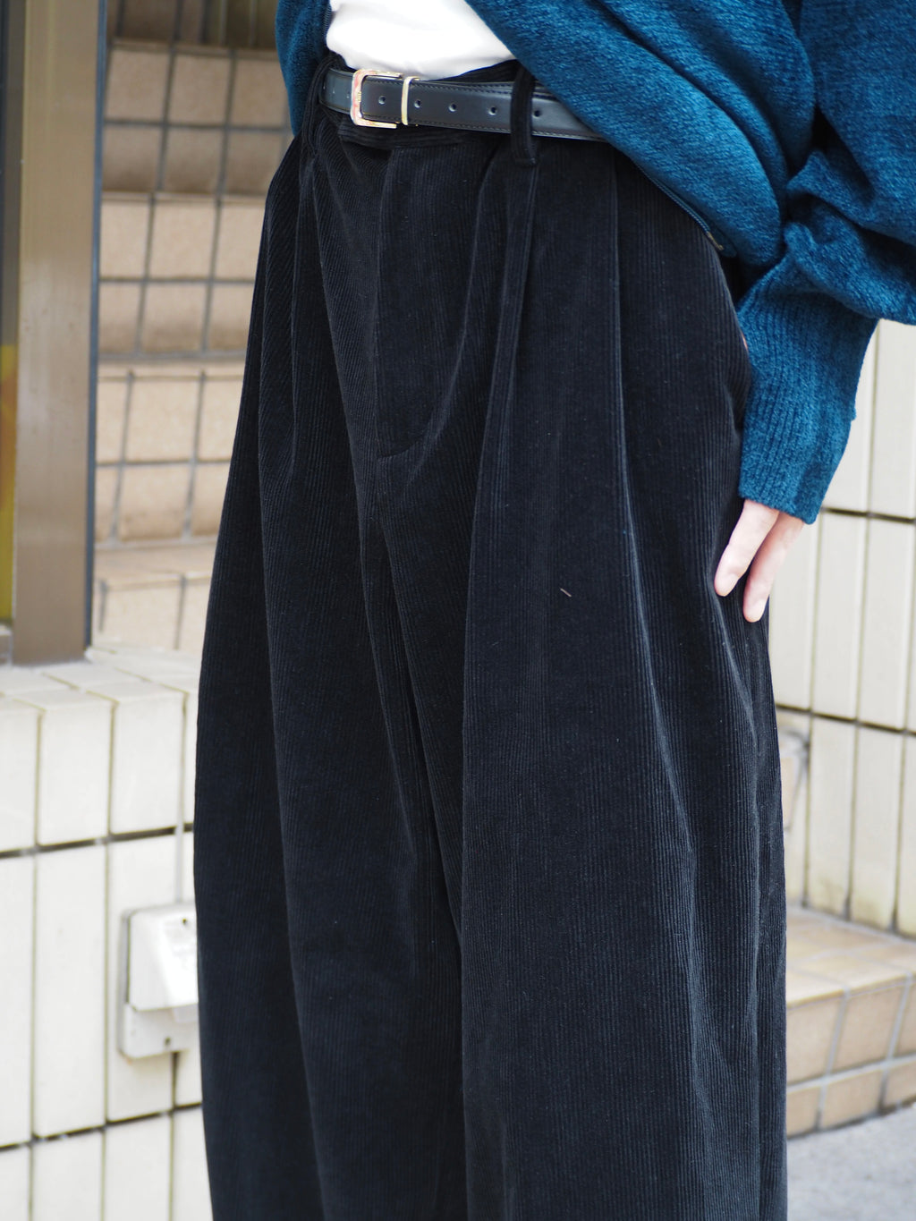 superNova. Corduroy Baggy Utility Trousers / Black