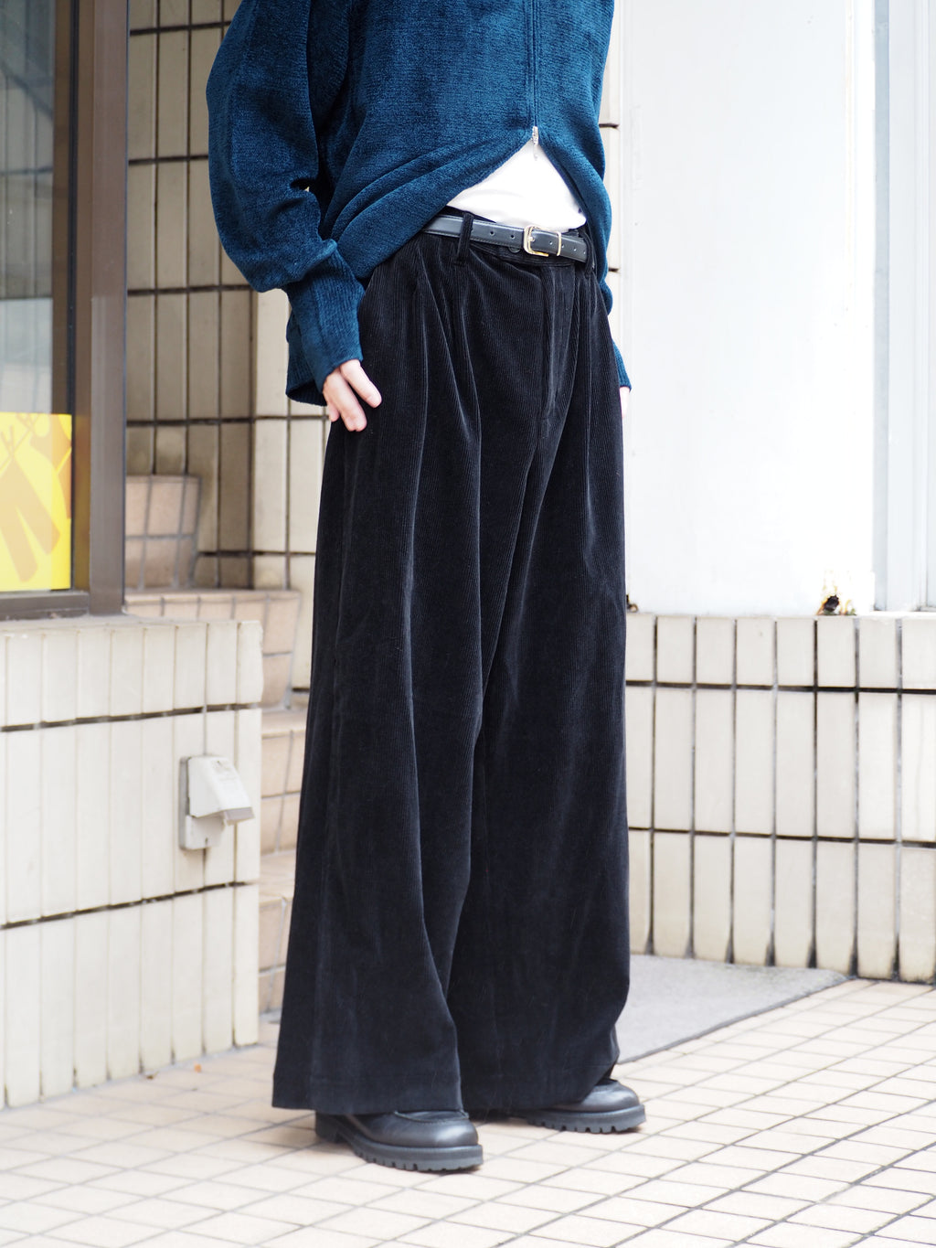 superNova. Corduroy Baggy Utility Trousers / Black
