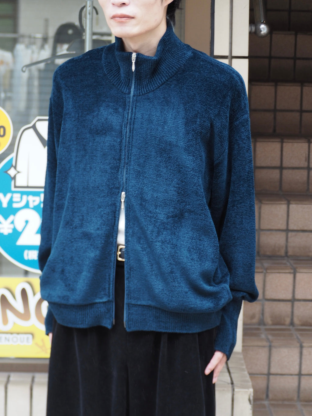 9月中発送予定 superNova. Velvet Drivers Knit Jacket / Navy