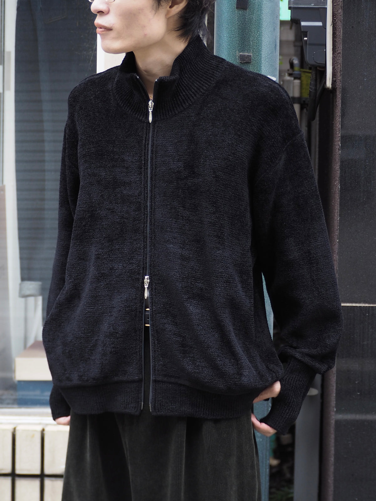 9月中発送予定 superNova. Velvet Drivers Knit Jacket / Black