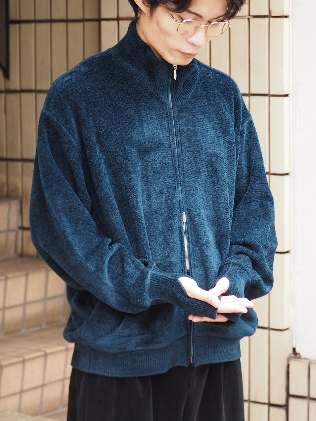 9月中発送予定 superNova. Velvet Drivers Knit Jacket / Navy
