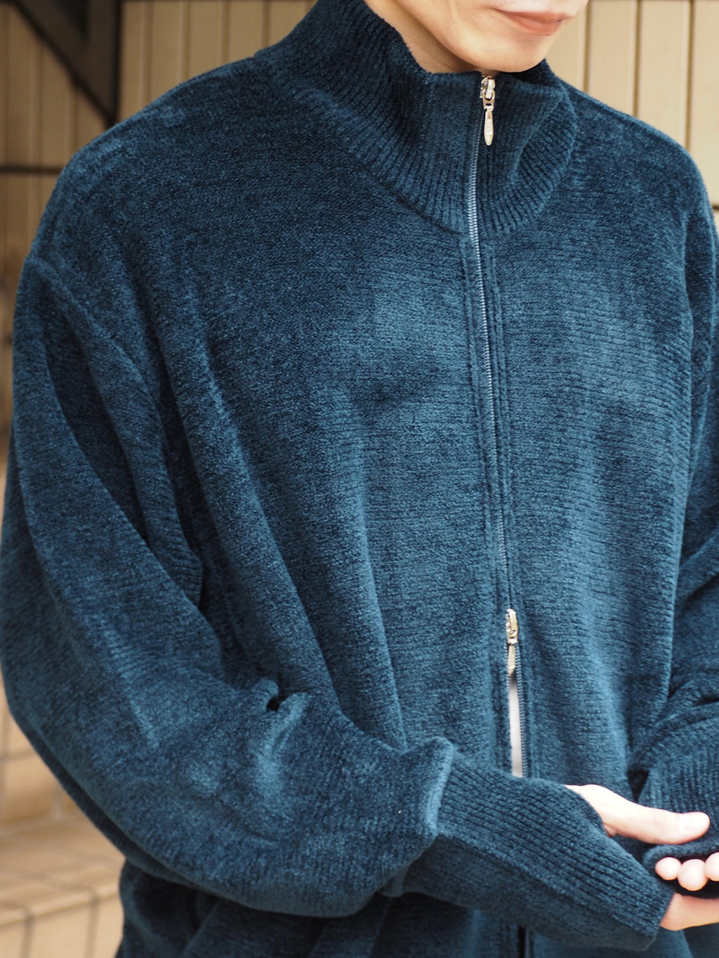 9月中発送予定 superNova. Velvet Drivers Knit Jacket / Navy