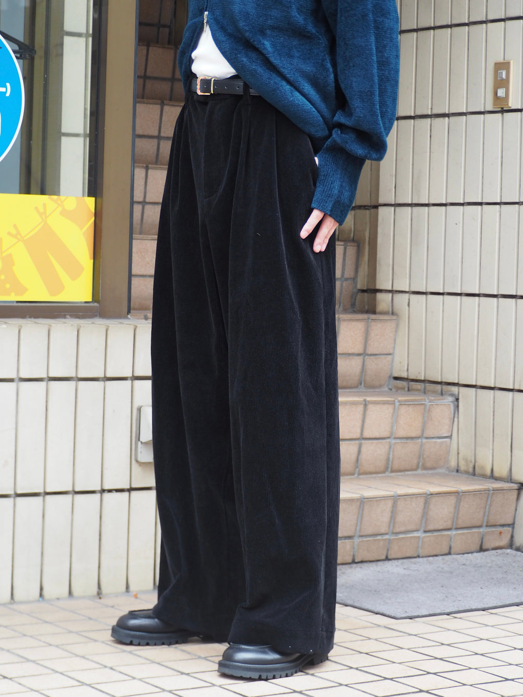 superNova. Corduroy Baggy Utility Trousers / Black
