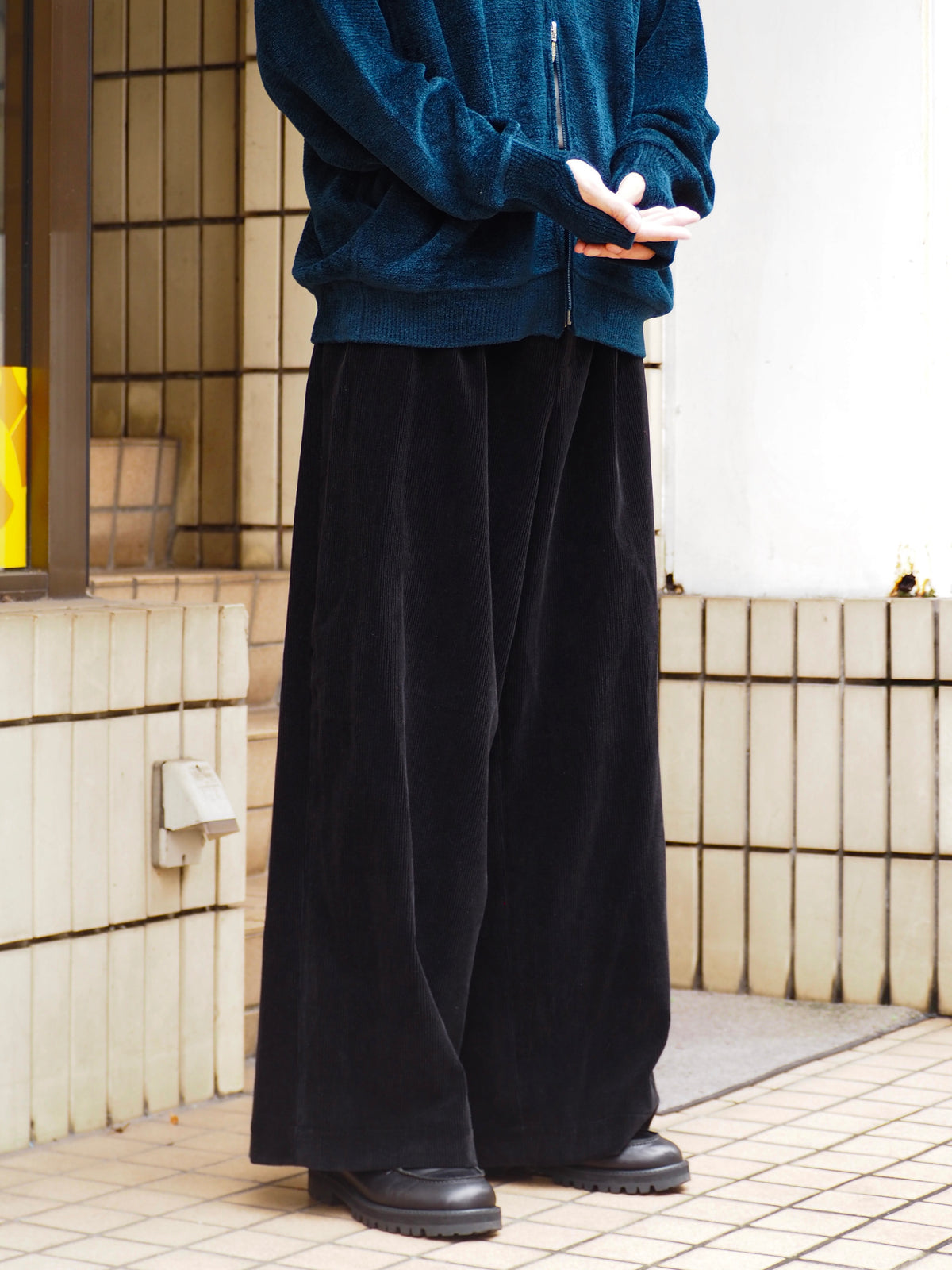 superNova. Corduroy Baggy Utility Trousers / Black