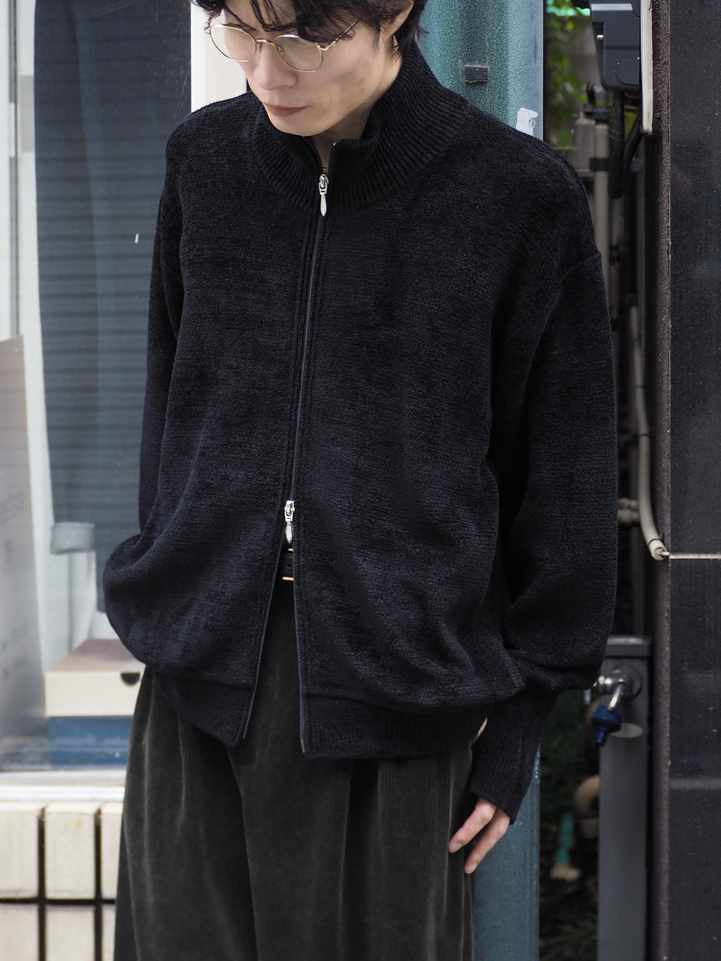 9月中発送予定 superNova. Velvet Drivers Knit Jacket / Black