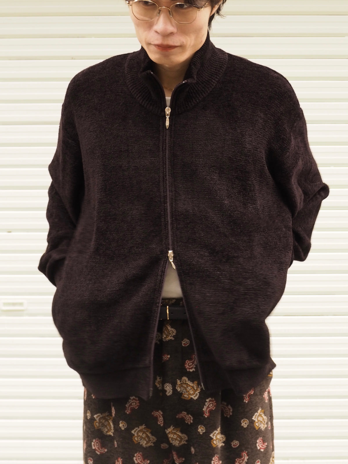 9月中発送予定 superNova. Velvet Drivers Knit Jacket / Brown