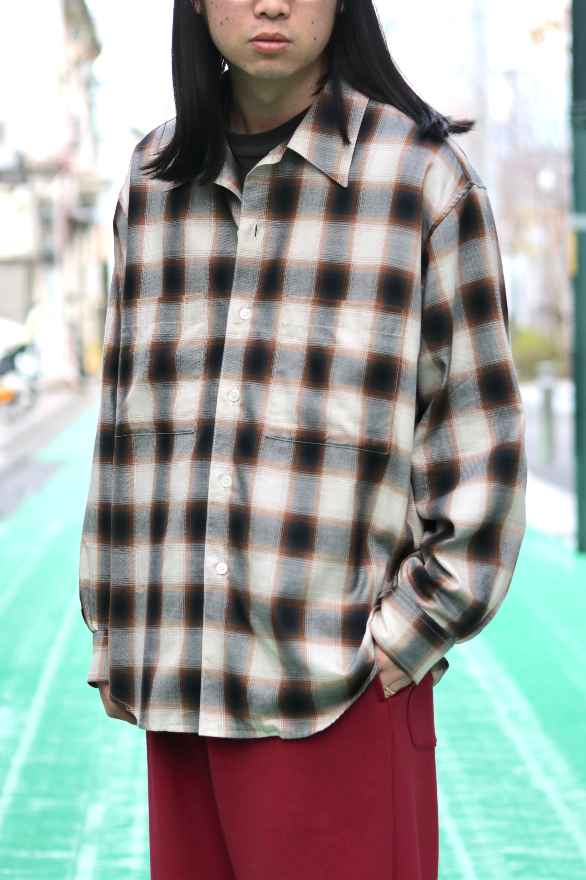 superNova. Split yoke big shirt - Ombre check / Brown×Navy