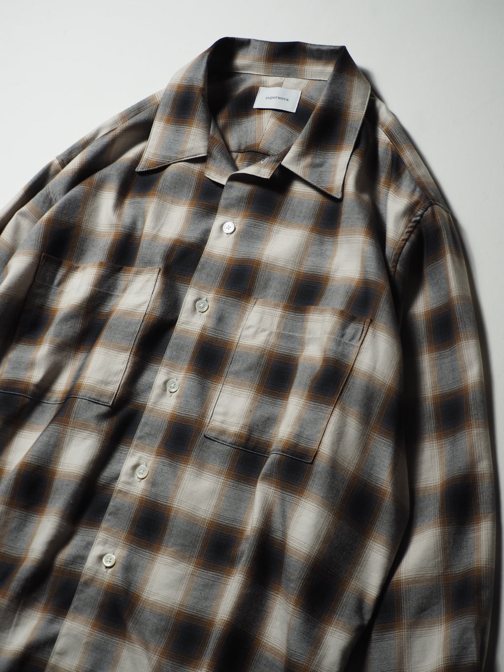 superNova. Split yoke big shirt - Ombre check / Brown×Navy