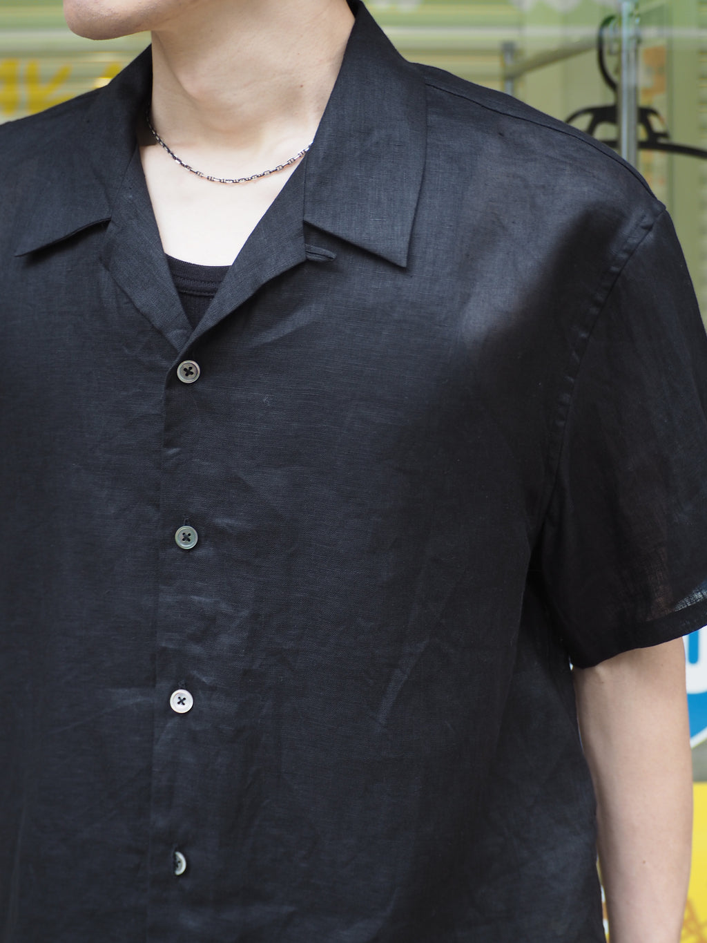 superNova. Aloha shirt - Linen / Black