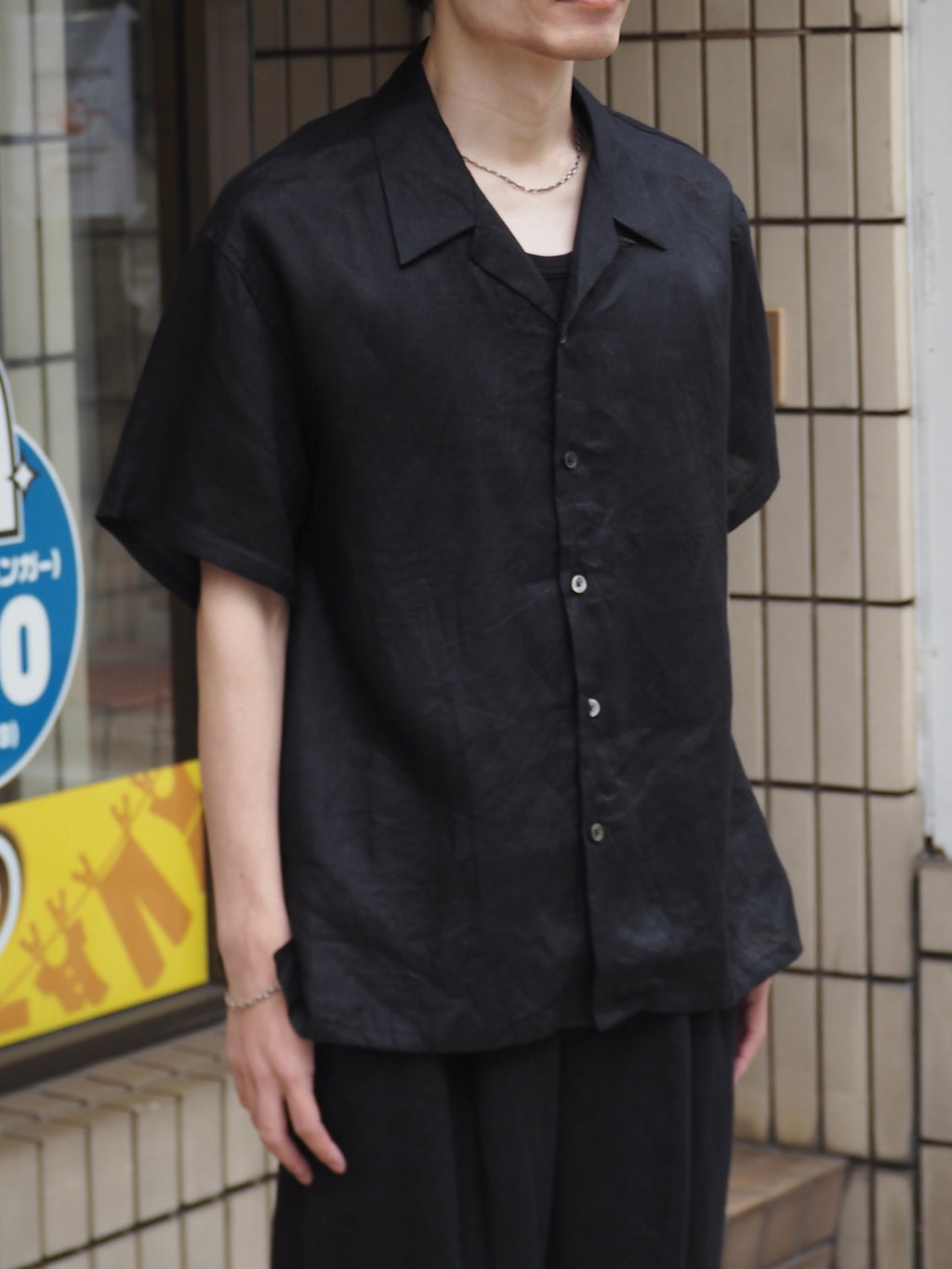 superNova. Aloha shirt - Linen / Black
