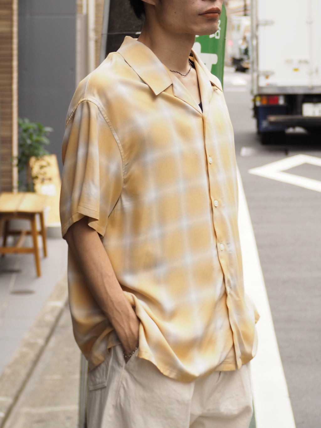 superNova. Aloha shirt - Ombre check / Yellow×Natural