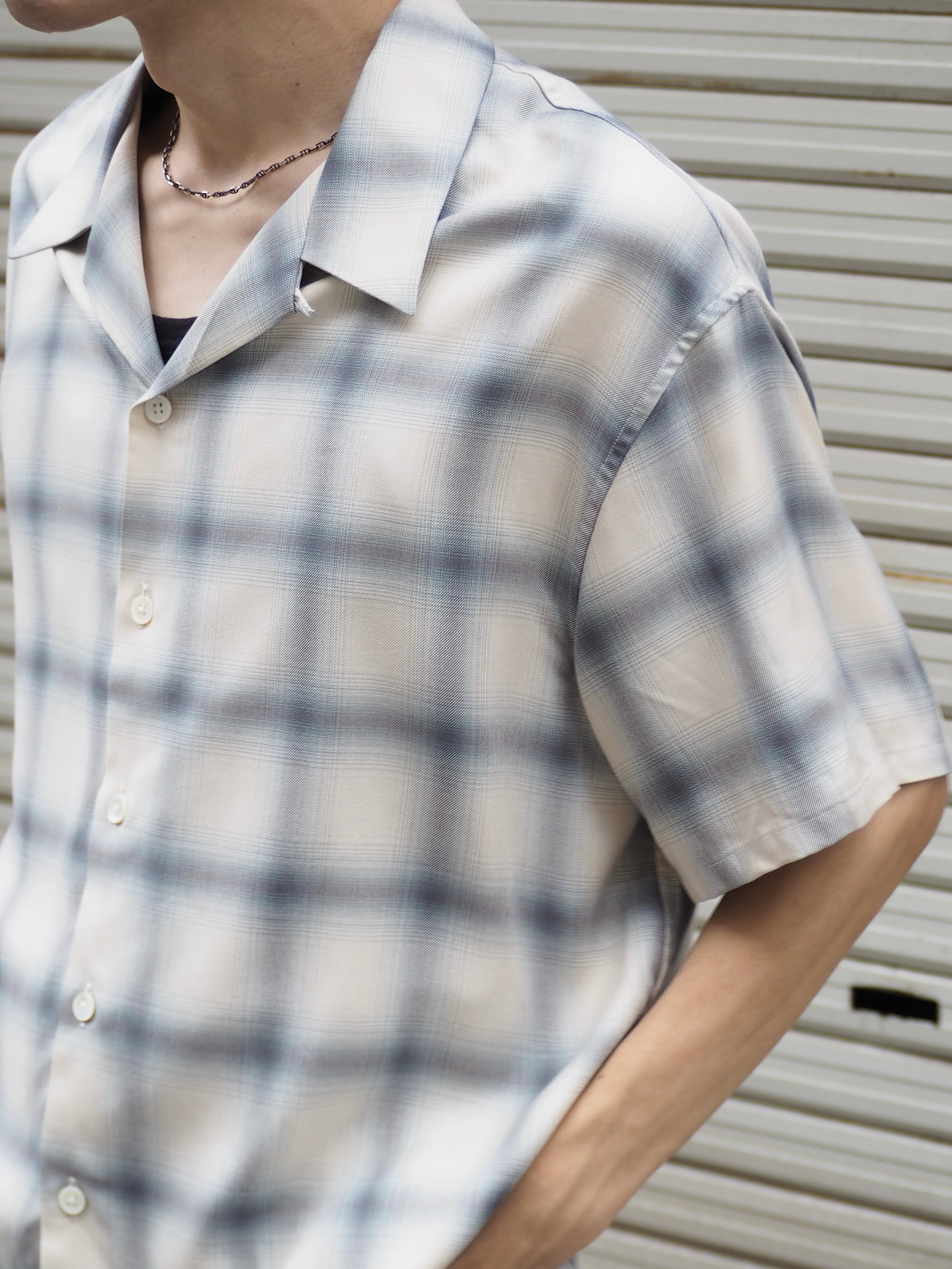 superNova. Aloha shirt - Ombre check / Navy×Natural