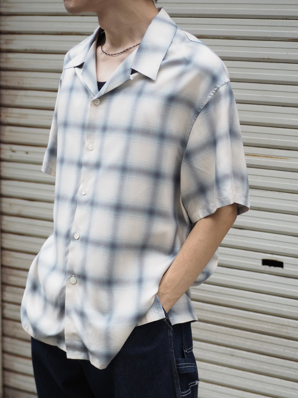 superNova. Aloha shirt - Ombre check / Navy×Natural