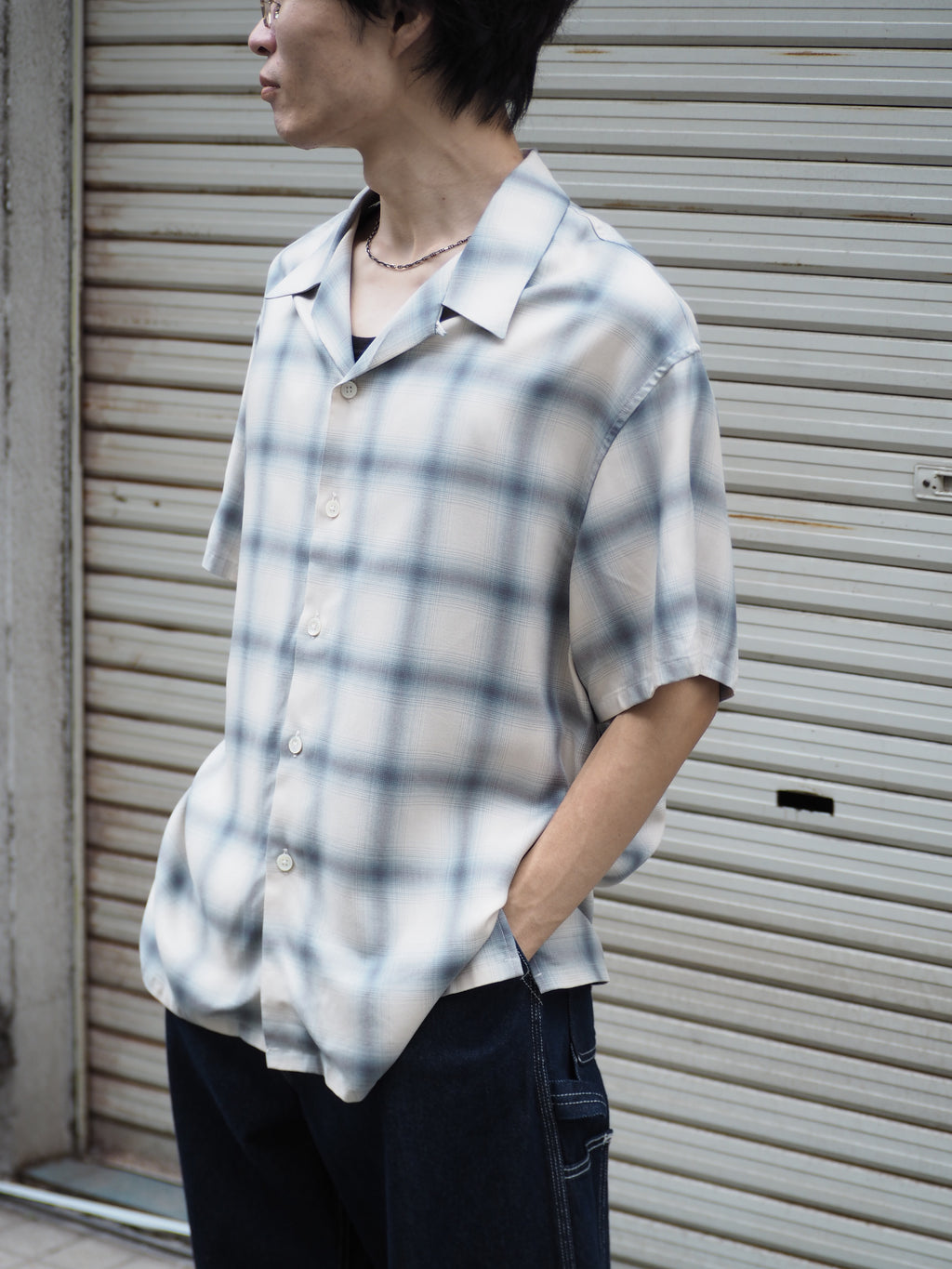 superNova. Aloha shirt - Ombre check / Navy×Natural